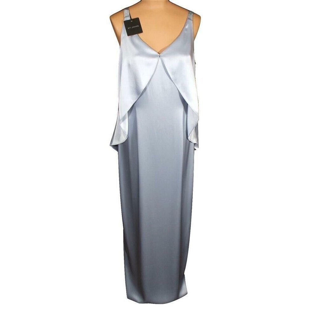 NWT ST. JOHN Knits Hydrangea Liquid Satin Crystal Camisole Gown w/ Shawl